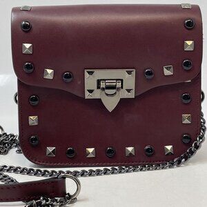 Borse In Pelle Burgundy Leather Studded Crossbody – Made in Italy
